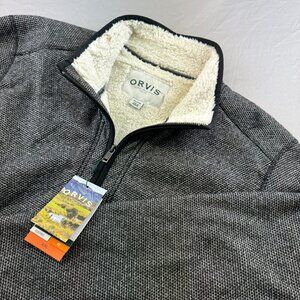 Orvis Pullover Sweater Heather Gray 1/4 Zip Sherpa Fleece Lined Mens XXL Heavy